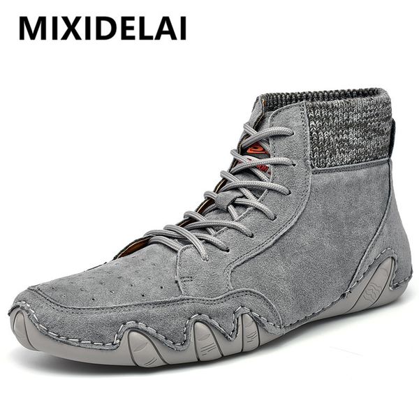 

new 2020 fashion genuine handmade ankle outdoor autumn boots soft comfortable men casual leather shoes, Red;white