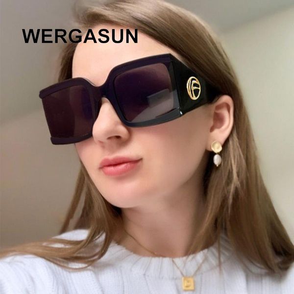 

wergasun new fashion brand designer square sunglasses women oversized frame vintage sun glasses uv400, White;black