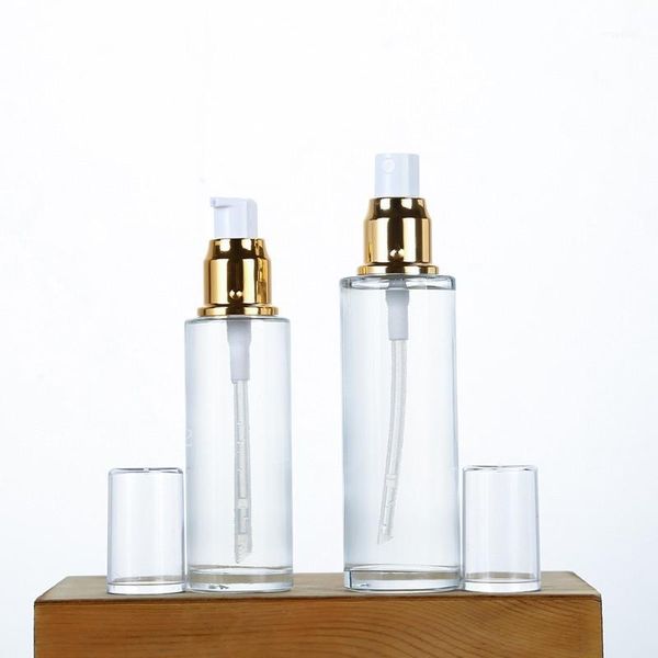

packing bottles clear glass bottle gold lotion pump 50ml 60ml 80ml cosmetic packaging container lid spray 100pcs1