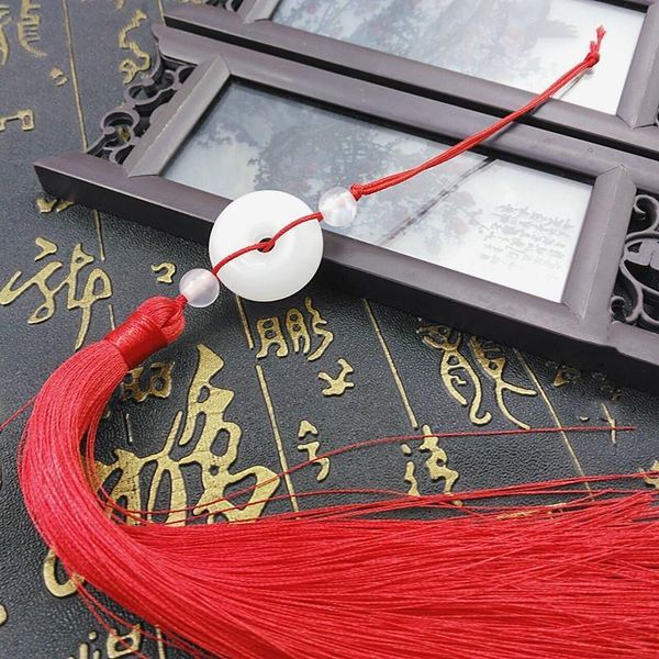 

2pcs new white jade peace buckle tassel fringe keychain caps straps diy jewelry making charms pendants accessories craft tassels h jllmig