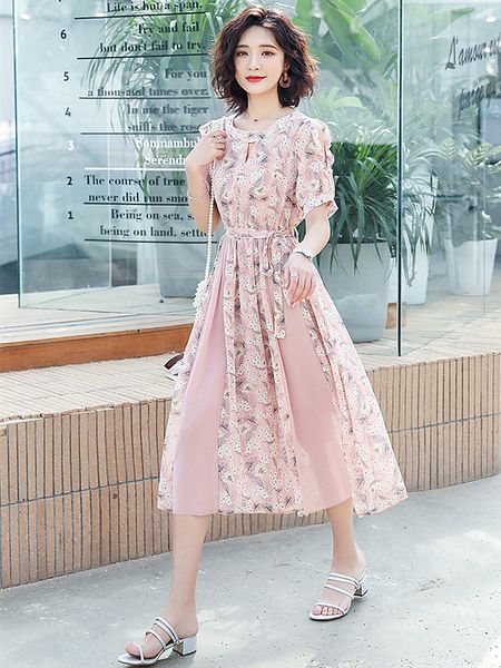 

women clothed chiffon summer 2020 new elegant print mode long fine female great balance dressed in high profile syjs exg1, Black;gray