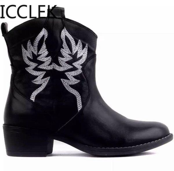 

women boots 2020 leather ankle boots autumn winter snow platform punk ladies shoes botas mujer, Black