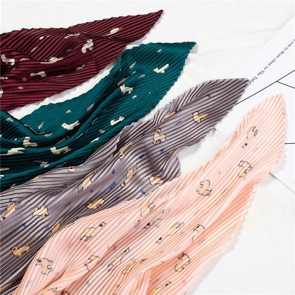 

scarves 2021 square silk scarf women pleated scarfs animal pattern crinkle hair neck for ladies foulard, Blue;gray