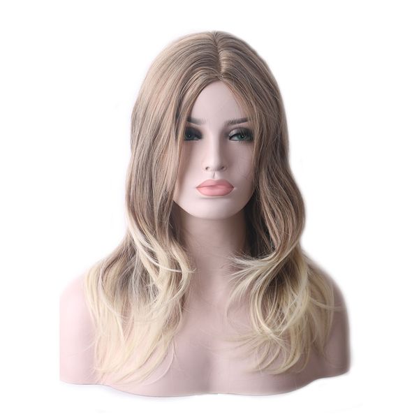 

woodfestival long straight flax blonde wig ombre heat resistant fiber wigs medium length synthetic hair daily wear, Black