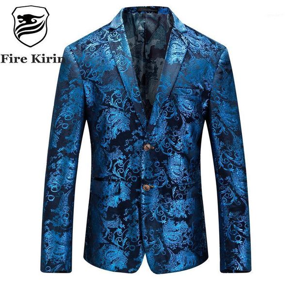 

men's suits & blazers fire kirin floral blazer men 2021 autumn mens velvet red blue gold for 5xl wedding prom party suit jacket q291, White;black