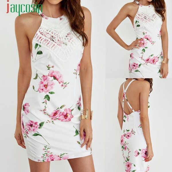 

jacosin 2019 fashion dress ladies sleeveless round neck lace panel print back cross dress 40#1, Black;gray