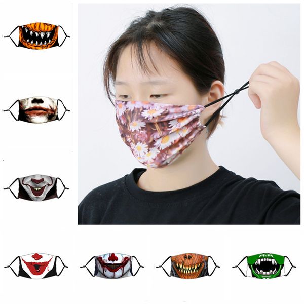 

funny halloween face mask pumpkin skull clown print kids adutls face masks dustproof anti-fog face mask with pm2.5 filter washable masks ins