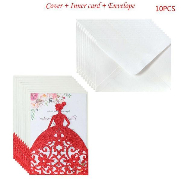 

10pcs/set pretty girl holiday invitations card hollow glitter paper envelopes x4yd1