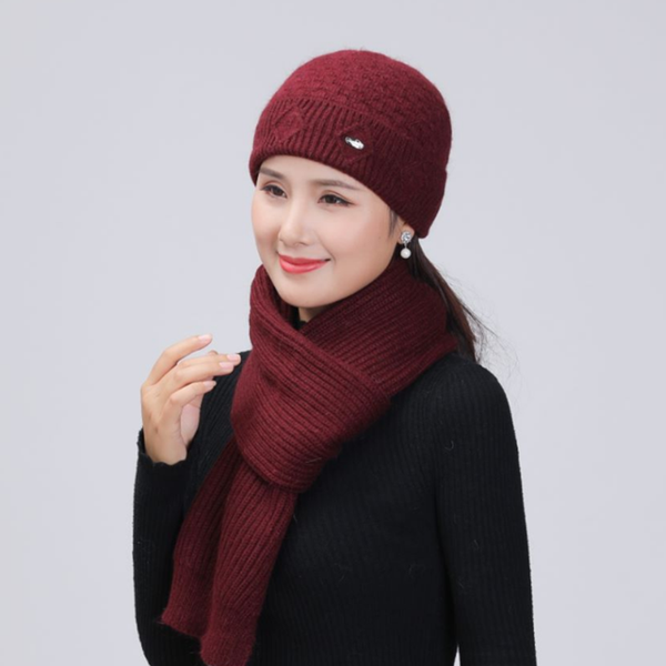 

2020 new winter hat for women hair knitted scarf beanies thick warm ladies wool mother hat female beanie hats suit, Blue;gray