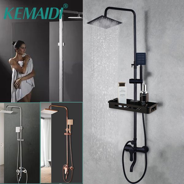 

kemaidi matte black &pink bathroom set rain head bath mixer with hand faucet rainfall chrome shower 1011