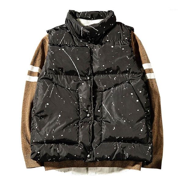 

men winter vest new men sleeveless jackets fashion printing warm mens vest jacket jackets coats loose thicken waistcoat1, Black;white