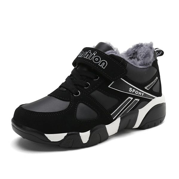

sneakers winter children casual for kids boys shoes plush warm leather anti-slippery fashion tenis infantil, Black;red