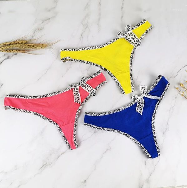 

dkert women thongs cute bow girls panties underwear cotton g-string female underpants leopard lingerie panties1, Black;pink