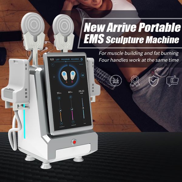 

hi-emt shaping machine 4 handles work together ems muscle stimulator electromagnetic fat burning sculpting beauty equipment logo