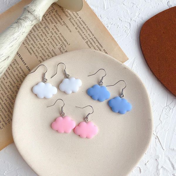 

dangle & chandelier cute white pink blue acrylic cloud hook earrings delicate clouds for women girls ear jewelry gift, Silver