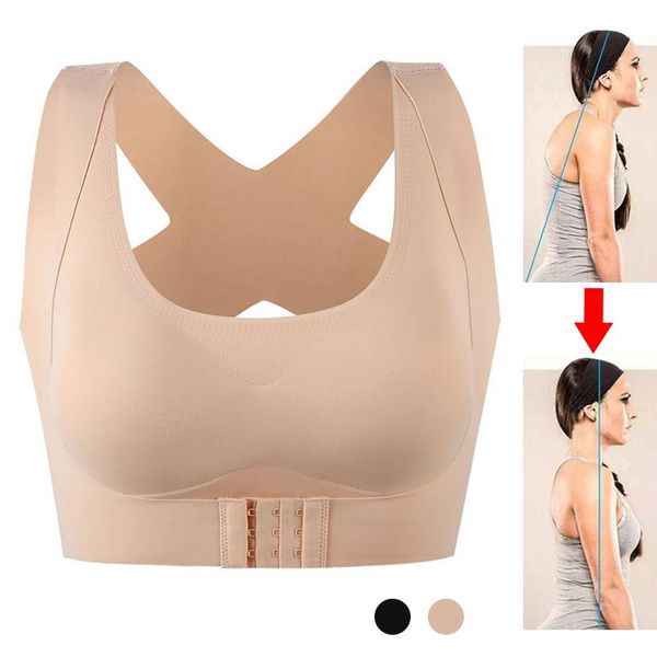 

bras women bra posture corrector bralette front closure fitness vest push up female brassiere underwear cross back tank, Red;black