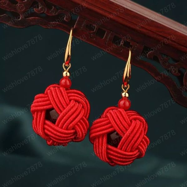 

ethnic china's wind red drop earring simple style vintage original hand knitting earrings for women gift jewelry, Silver