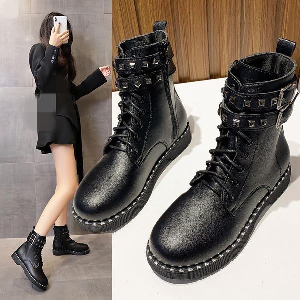 

white mid-calf boots booties ladies round toe shoes low heels booties winter footwear short mid calf 2020 lolita rubber, Black