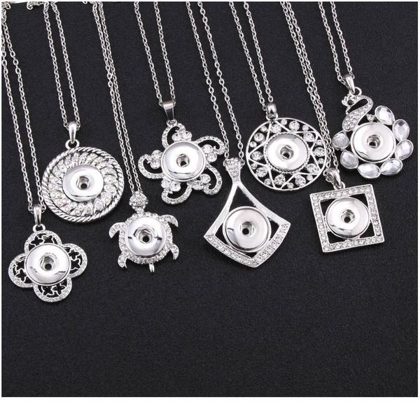

boom life snap jewelry metal rhinestone snap button necklaces 18mm snap pendant necklace for women girls diy jllqnk, Silver