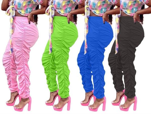 

2020 autumn fashion stacked pants women elastic mid waist leggings joggers female sweatpants workout streetwear push up trousers, Black;white