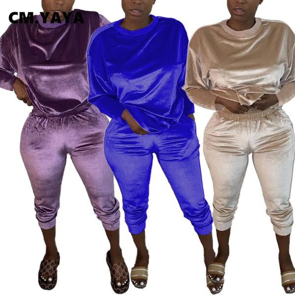 

cm.yaya streetwear velvet solid sweatsuit women's set sweatshirt jogger pants set active tracksuit two piece fitness outfits, Gray