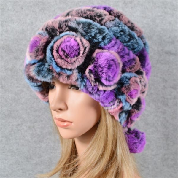 

russia women 2 pieces sets knitted real hat scarf cap scarves natural rex rabbit fur shawl hats y201007, Blue;gray