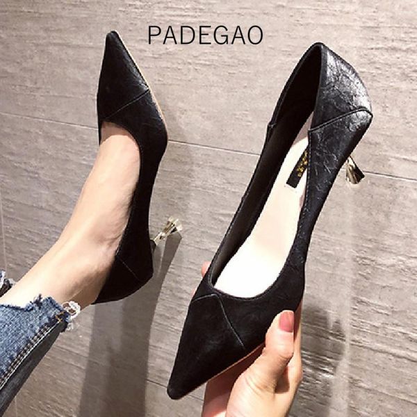 

dress shoes 2021 spring khaki french concise high-heeled pointy contracted shallow cat heel, Black