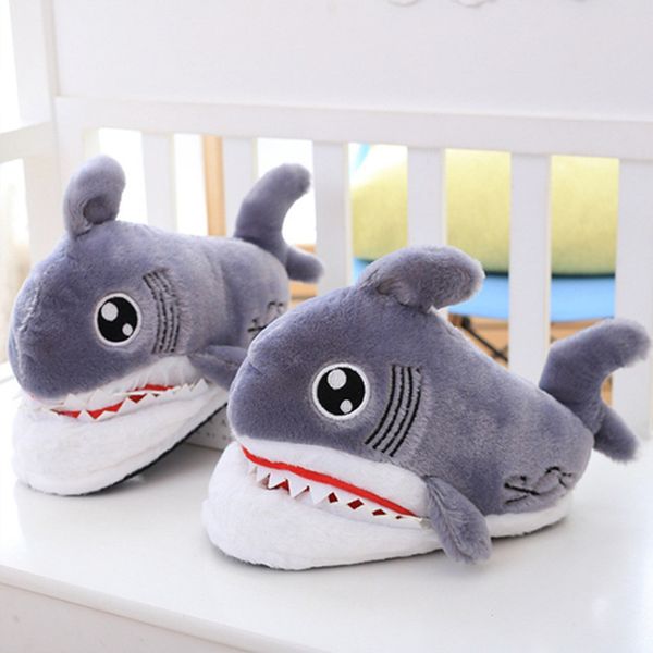 

funny shark slippers for girls winter flock short plush house shoes women cute cartoon bedroom slippers flat with soft y200706, Black