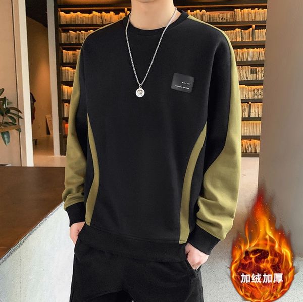 

men's 2021 cotton jersey fall and winter new long around neck male bottom shirt 6y1i, Black