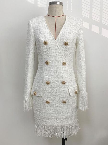 

new 2020 winter designer stylish blazer white v neck double breasted fringe woolen blazer women's jacket wholesale1, White;black