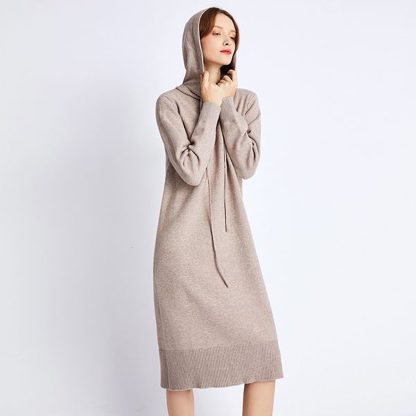 

2021 new hooded women sweater oversized cable twist knitted dress thick needle holiday long straight winter teal vestidos w7ky, White;black