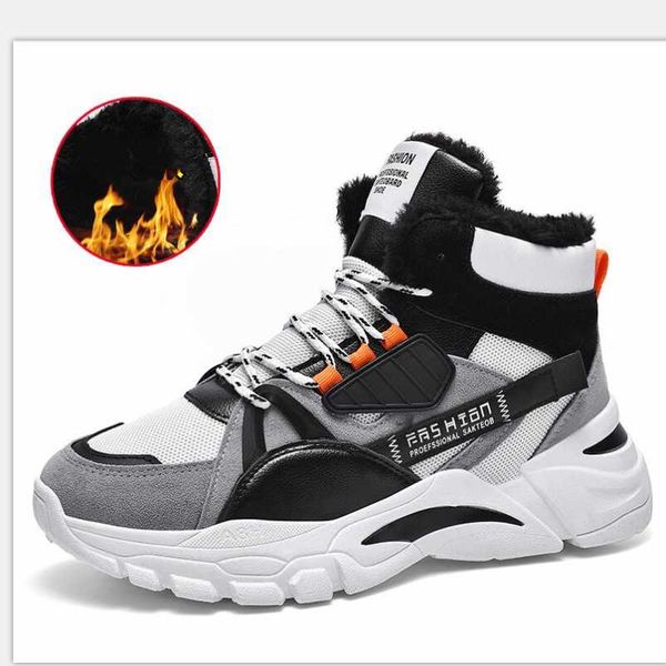 

man winter high sneakers men casual shoes warm plush fur boots male ankle boots platform work safety trainers basket femme, Black