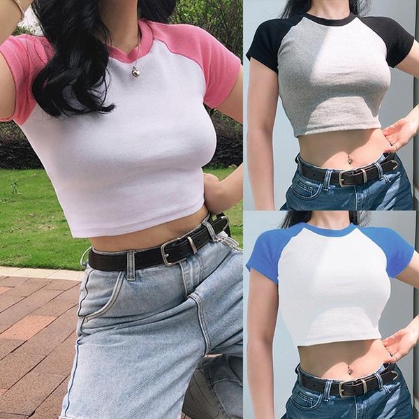 

women's personality color matching slim short, White
