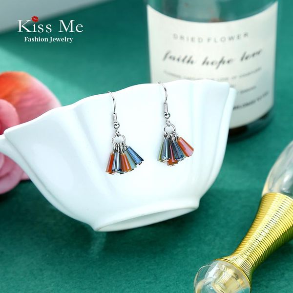 

dangle & chandelier kissme unique multicolor glass tassel earrings for women white-gold color environment-friendly alloy fashion jewelry, Silver