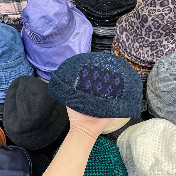 

comfortable and simple, breathable new style melon skin women's fashionable landlords brimless solid sailor hat, Blue;gray