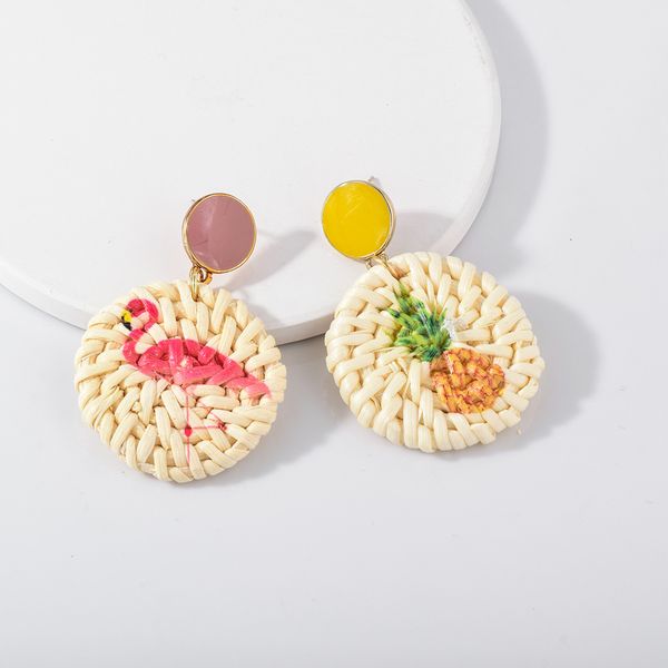 

yida original pineapple jewelry european and american rattan printing round ring earrings alloy dripping stud earrings factory direct sa, Golden