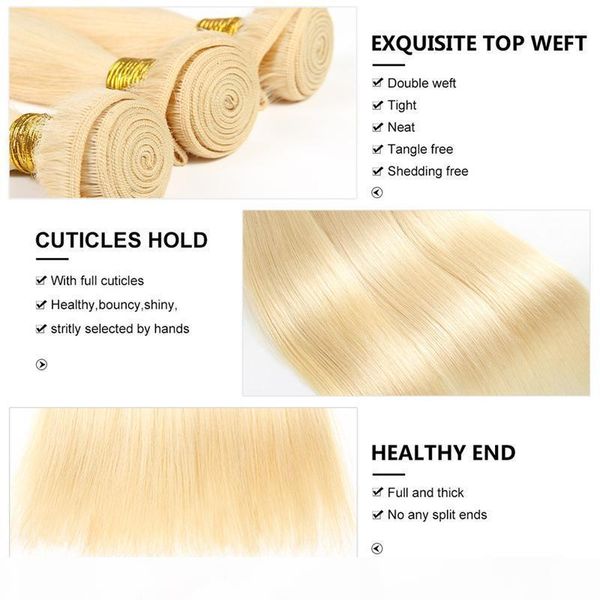 

bleach blonde color 613 hair extensions peruvian indian malaysian straight remy human hair weaves bundles color, Black
