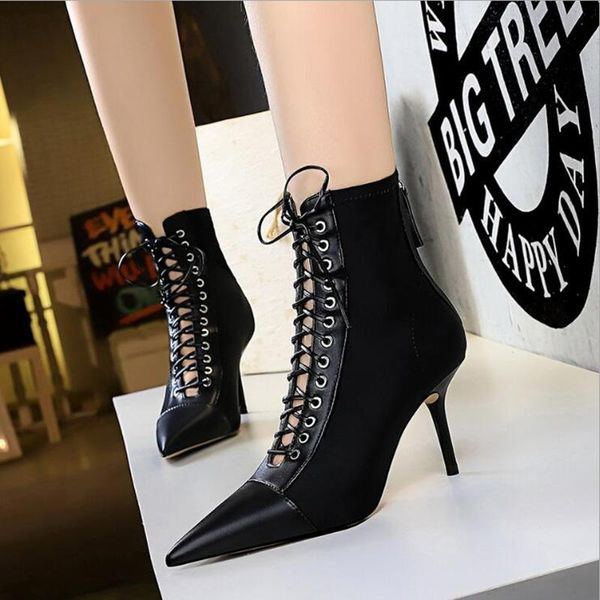 

ankle boots women boots women shoes fashion high-heeled pointed toe 2020 autumn new retro female short d433, Black