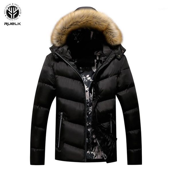 

ruelk winter men's long parkas thick hooded fur collar coats men overcoats casual army jackets male brand clothing1, Black