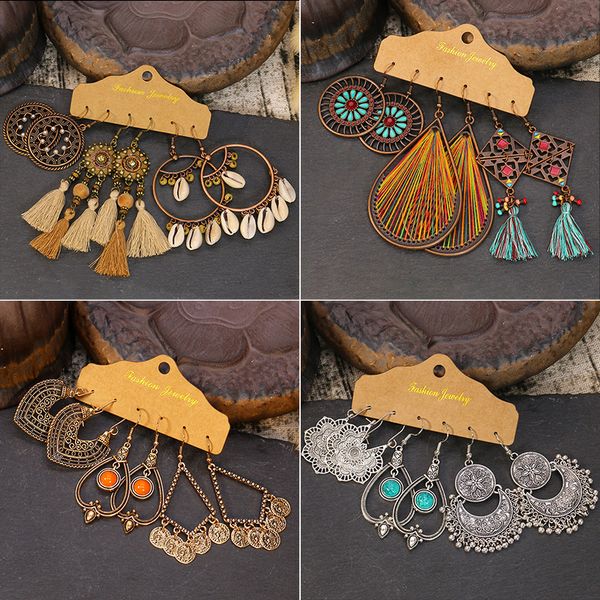 

bohemian tassel earrings statement jewelry nation style vintage dangle earrings turquoise hollow earring set for women girls kimter-k341fa