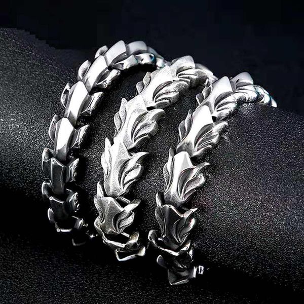 

vintage dragon chain bracelet punk rock hiphop silver color stainless steel dainty charms men biker bracelets bangle jewelry, Black