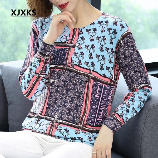 

xjxks digital printed sweater women pullover 2021 autumn winter new comfortable women wool bottoming shirt sweater, White;black