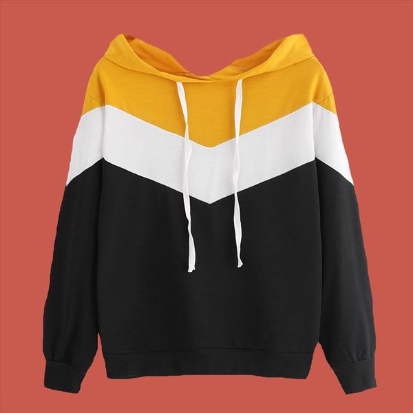 

color block hoodie patchwork white black yellow hoodie poleron mujer 2021 korean streetwear wave striped women multicolor