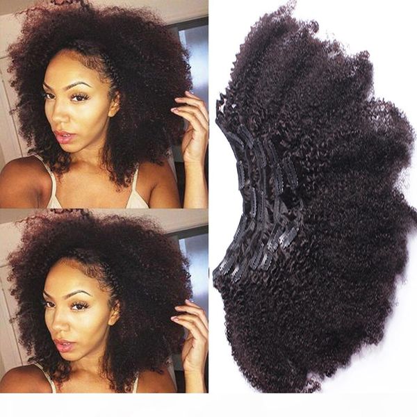 

7a afro kinky завитые человеческих волос natual черный цвет женщины 10-30inch бразильский девы волос 7pcs 120gram клип в наращивание волос, Black;brown