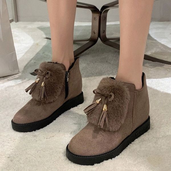 

rimocy faux suede plush warm snow boots women 2020 new faux fur flat ankle boots woman comfortable mid heel winter shoes lady #pq56, Black