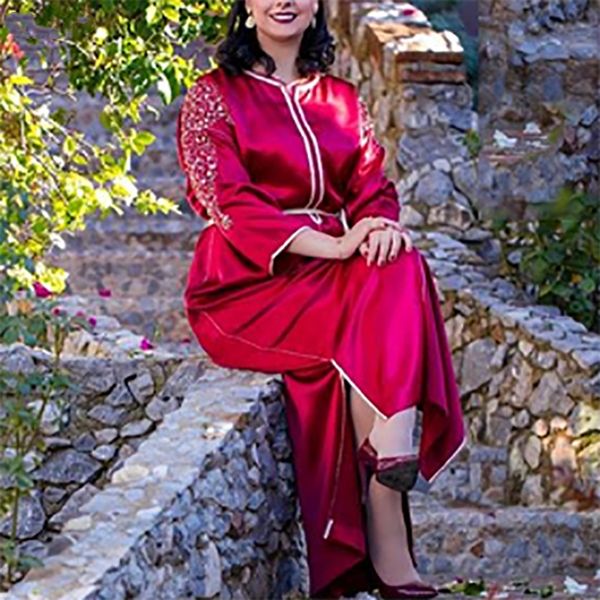 

elegant moroccan kaftan mother of the bride dresses 3/4 long sleeve arabic muslim formal evening dress prom party gowns appliques lace beads, Black;red