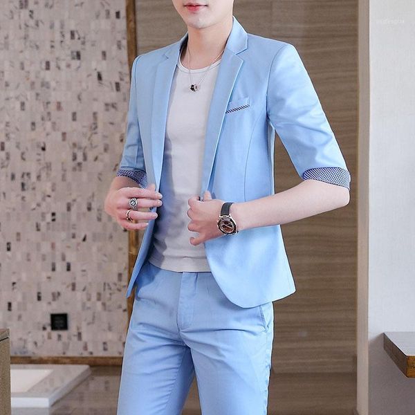 

morality 7 minutes of sleeve cuff in 7 minutes of pants two-piece suit men's suit male half sleeve leisure1, White;black