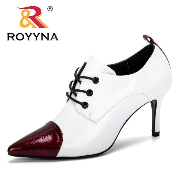 

royyna 2020 new style pointed toe pumps women leather dress high heels boat shoes female mixed color wedding shoes zapatos mujer, Black