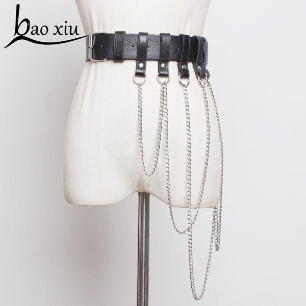 

vintage chain belt waistband garters for women leather silver tassel fringe bondage harness belt accessory, Black;brown