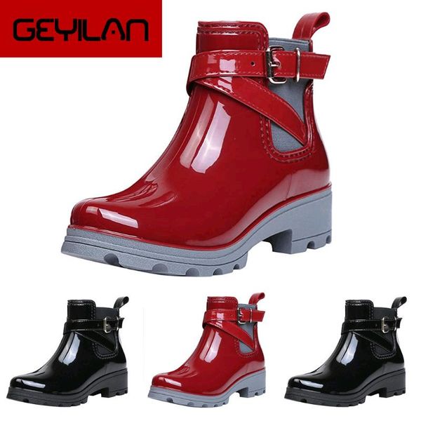 

elastic band rain boots women waterproof fashion buckle strap winter boots women waterproof square heel non-slip rain 2020, Black
